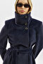 Premium Kaşe Trench Designed Coat Navy Blue - 3