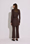 Draped Blouse with Tie Detail, Brown - 5