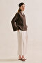 Linen Layered Collar Bluz Acikahve - 6