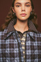 Balloon Sleeve Detailled Quilted Coat with Plaid Pattern - 2