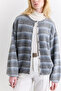 Soft Textured Buttoned Cardigan with Grey Stripes - 6