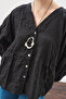 Keten Crush Buttoned Blouse Black - 4