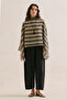 Patterned Cape Blouse with Black Stripes - 5