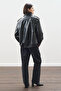 Retro Style Oversized Leather Jacket Black - 7