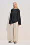 Linen Asymmetric Long Sleeve Blouse Black - 4