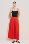 Linen Blend Wide Pleated Pants Red - 7