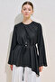 Linen Mixed Asymmetric Blouse Black - 4
