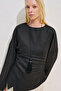 Linen Asymmetric Long Sleeve Blouse Black - 2