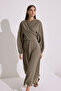 Modal Long Sleeve Anvelop Dress Khaki - 5