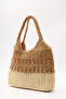 Double Color Straw Handle Bag Natural - 5