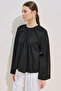 Comfortable Blouse with Drawstrings Black - 4