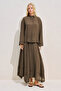 Draped Wide Sleeve Blouse Brown - 3