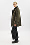 Oversized Contrast Collar Parka Brown Gray - 5