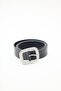 Silver Buckle Leather Belt Black - 6
