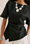 Linen Asymmetric Blouse Black - 3