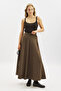 Plaid Patterned Wide Skirt Brown - 2