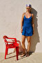 Strapless Knot Skirted Swimsuit Blue