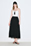 Textured Embroidered Fold Long Skirt Black - 5