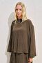 Draped Wide Sleeve Blouse Brown - 4
