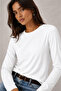 Women's Ecru Crew Neck Cotton Long Sleeve Basic Combed Cotton Tshirt Blouse