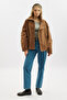 High-Collar Flock Printed Jacket Camel - 2