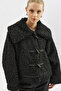 Buttoned Fur Coat Black - 7