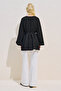 Textured Balloon Sleeve Draped Tunic Black - 8