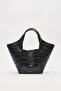 Tara Kabartma Leather Ç Bag Black - 7