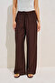 Textured Tie-Up Pants Dark Brown - 4