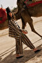 Patterned Cape Blouse with Black Stripes