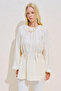 Textured Balloon Sleeve Draped Tunic Ecru - 4