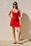 Strapless Knot Skirted Swimsuit Red - 2