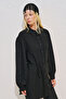 Linen Mixed Balloon Sleeve Long Tunic Black - 2