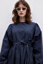 Premium Poplin Dress with Pleats Navy Blue - 6