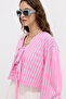 Pink Striped and Lace up Blouse - 7