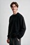 Men's Black Crew Neck 3-Thread Fleece Sweatshirt - 2
