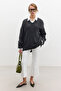 Plain Knit V-Neck Tricot Sweater Anthracite - 2