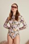 PATTERNED ZIPPER SURF SWIMSUIT FLOWER - 6