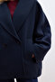 Italian Checked Double-Breasted Coat Navy Blue - 4