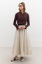 Leather-Detail Wide Skirt Stone - 2