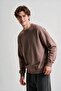 Men's Brown Crew Neck 3-Thread Fleece Sweatshirt - 2
