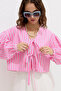 Pink Striped and Lace up Blouse - 8