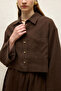 Linen Long Sleeve Crop Shirt Brown - 2
