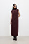 Sleeveless High Collar Knitting Dress Claret Red