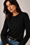 Women's Black Crew Neck Cotton Long Sleeve Basic Combed Cotton Tshirt Blouse - 2