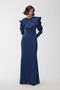 Shoulder Drape Detail Evening Dress Night Blue - 3