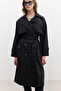 BUTTONED DOUBLE-BREASTED TRENCH COAT BLACK - 4