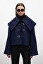 Buckle-Fastened Coat in Navy Blue - 3