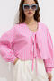 Pink Striped and Lace up Blouse - 5