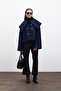 Buckle-Fastened Coat in Navy Blue - 4